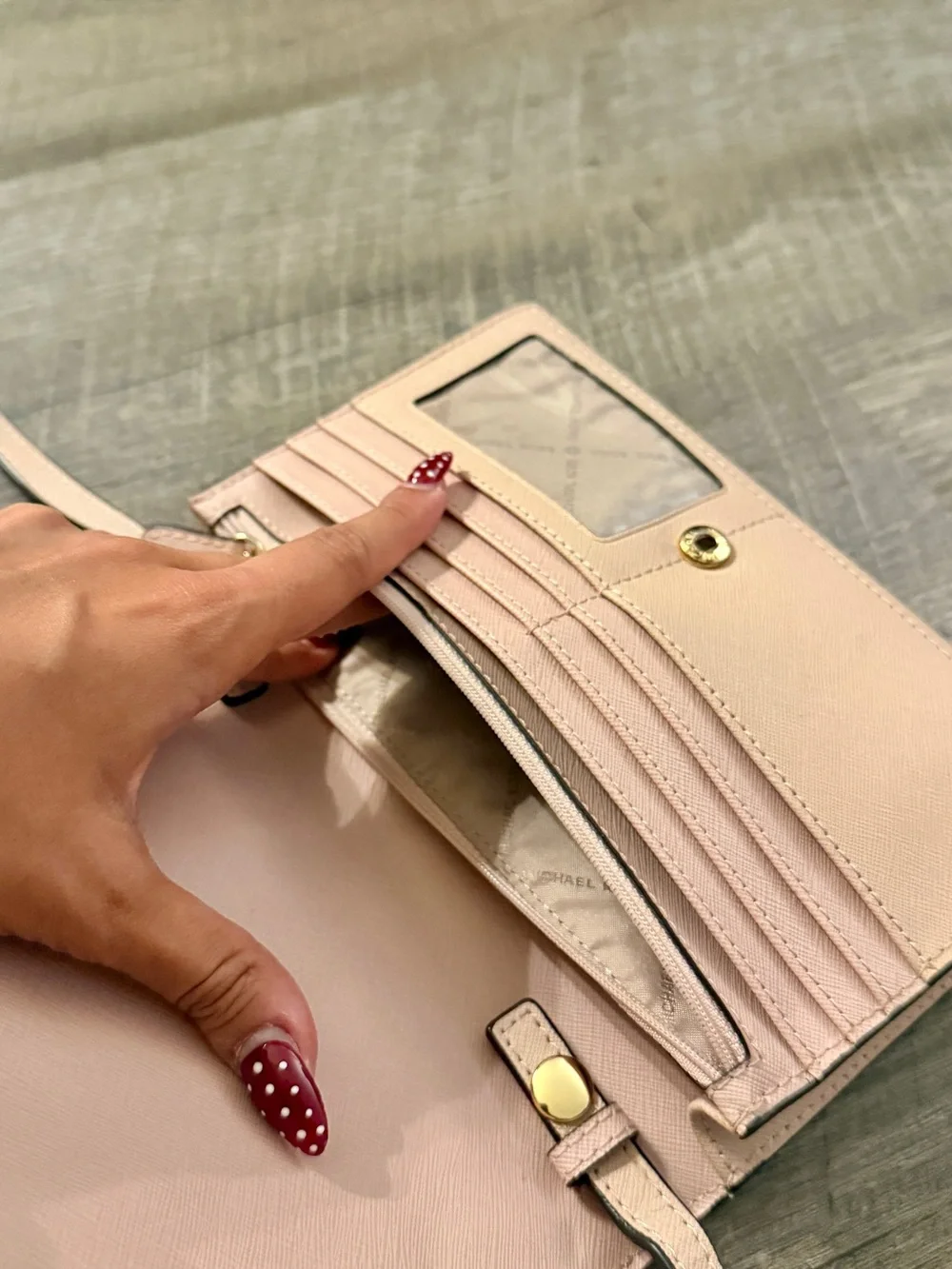 Michael Kors Pink Saffiano Crossbody Wallet with Gold Logo